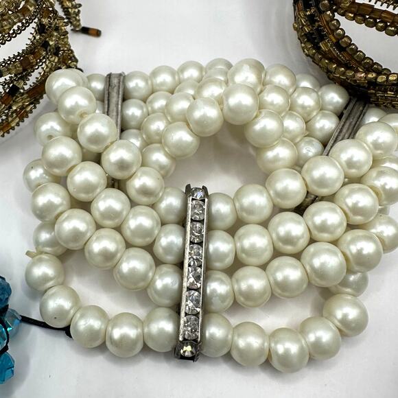 Bracelet lot bundle 7 beaded cuff casual faux pearl preppy boho casual beads - Picture 14 of 16